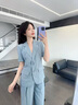 法貝莎品牌西裝外套套裝女夏季含亞麻休閑通勤輕職場(chǎng)闊腿褲兩件套 灰藍(lán)色 M 100斤-115斤 曬單實(shí)拍圖