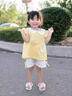 G.DUCKKIDS女寶寶夏裝甜美套裝嬰兒衣服中小童短袖褲子洋氣女童休閑服兩件套 黃色 提花太陽花套裝 100 cm 曬單實拍圖