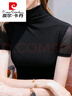 皮爾卡丹高領網(wǎng)紗打底衫女春秋2024新款內(nèi)搭黑色短袖t恤彈力緊身上衣 黑色 2XL 【建議130-140斤】 曬單實拍圖