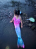 豹潛美人魚(yú)尾巴兒童服裝泳衣女演出服美公主裙人魚(yú)泳衣 海棠上衣+短褲+尾巴 S(3-5歲) 80 【舒適面料 修身不緊繃】 曬單實(shí)拍圖