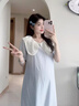 革曼孕婦裝夏季2025新款娃娃領(lǐng)泡泡袖寬松顯瘦刺繡孕婦連衣裙小個(gè)子 淺藍色 XL 曬單實(shí)拍圖