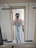 三彩【真絲連衣裙】2024夏季新款桑蠶絲碎花裙七分袖收腰長裙浪漫 晴空藍花卉 M 160/84A 曬單實拍圖