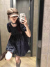 VEOX銀河汽水小眾甜美泡泡袖花苞連衣裙女夏季格子木耳邊短袖裙子短裙 栗棕格 S 建議80-99斤 曬單實拍圖