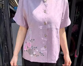 中老年人薄款開衫女奶奶夏裝提花短袖套裝媽媽棉綢圓領(lǐng)上衣兩件套 紫色 4XL (建議140-165斤) 曬單實(shí)拍圖