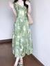 棉致法式碎花連衣裙女夏季2025新款小個子度假獨特漂亮收腰茶歇長裙 綠色碎花裙 L 建議105-115斤 曬單實拍圖