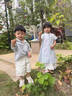 Dudant國際品牌女童夏季連衣裙2025新款兒童洋氣襯衫裙女孩裙子大童夏裝 藍色套裝 120 cm 曬單實拍圖