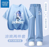 真維斯女童套裝夏裝敖丙兒童服裝哪吒純棉短袖t恤牛仔防蚊褲子時(shí)髦童裝 【吊染短袖+天絲直筒防蚊褲】01 140 【推薦體重56-68斤】 曬單實(shí)拍圖