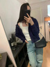 芭芙達妮開衫外套女款2025新款春秋冬小個子藏青色加厚短款厚連帽衛(wèi)衣 藏青 M :【100-115斤】 曬單實拍圖