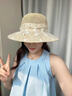 目丸蕾絲花朵草帽女夏季新款海邊沙灘度假遮陽(yáng)防曬帽法式鏤空草編帽子 花朵蝴蝶結草帽【米白色】 曬單實(shí)拍圖