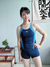 速比濤（Speedo）平角分體泳衣女保守修身顯瘦遮肚防曬專(zhuān)業(yè)比賽速干抗氯游泳裝備 黑色/水手藍 M (34) 身高165/體重50-57kg 曬單實(shí)拍圖