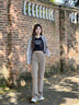 KOLON SPORT/可隆戶外針織褲 女子抓絨內(nèi)里微喇針織長(zhǎng)褲 LKLP5WTT32-TA 灰褐 S 160/70A 曬單實(shí)拍圖