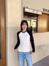 POLOWALK女式長(zhǎng)袖T恤2025秋季新品圓領(lǐng)撞色打底衫簡(jiǎn)約休閑上衣 黑色 2XL /175 曬單實(shí)拍圖
