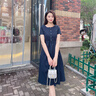尚靜連衣裙女夏季2025新款女裝時尚簡約中長款收腰顯瘦氣質(zhì)短袖裙子女 藏青色 M 曬單實拍圖