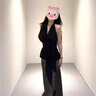 夏蓓朵時尚套裝女黑色無袖掛脖背心2025年夏季高腰包臀裙半身裙兩件套裝 黑色綁帶上衣+灰色半身裙【套裝 L 建議100-110斤 曬單實拍圖