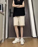 啄木鳥(niǎo)美式假兩件短褲男夏季薄款潮牌拼接運動(dòng)褲子青少年大碼休閑五分褲 杏色 XL 【建議體重120-140斤左右】 曬單實(shí)拍圖