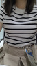 婭麗達簡約薄款透氣條紋針織短袖女春夏新款內搭打底t恤套頭上衣 白色 K0 L 曬單實拍圖