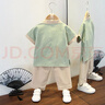 男童漢服夏季薄款套裝寶寶唐裝兒童古裝中國風(fēng)少爺服宋制棉兩件套 桃花套裝豆綠色 100 曬單實(shí)拍圖