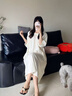 阪織屋家居服女夏新款短袖可外穿純色睡裙純棉舒適親膚波點(diǎn)碎花連衣裙 瑩白 無胸墊款/純棉/均碼 L 曬單實(shí)拍圖