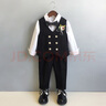 GOKU男童西套裝秋季鋼琴演出主持人西服兒童合唱服高端周歲男寶寶禮服 黑色馬甲+褲子+襯衫+領(lǐng)結胸花 130 （建議體重43-50斤） 曬單實(shí)拍圖