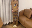 貝妍睡衣女夏季薄款涼感純棉短袖格子長(cháng)褲套裝可愛(ài)米奇外穿家寬松居服 D10793圖色 M 曬單實(shí)拍圖