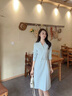 AD藍(lán)色連衣裙女高級(jí)感職業(yè)裝2025夏季穿搭七分袖西裝裙子氣質(zhì)收腰 淺藍(lán)色連衣裙 S 曬單實(shí)拍圖