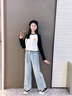 女童褲子春秋季2025新款兒童蝴蝶結花邊闊腿褲女孩大童春裝牛仔褲 淺藍色 160 曬單實(shí)拍圖