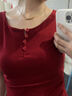 FOX.G短袖t恤女潮流衣服女裝夏季新款2025女款t恤衫紅色上衣半袖正肩 紐扣紅色純欲上衣 XL 【建議120-130斤】 曬單實拍圖