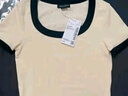 UR2025春季新款女裝時(shí)尚撞色拼接修身U型領(lǐng)短袖T恤UWM450033 淺黃色 S 曬單實(shí)拍圖