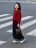 女童毛衣外套春秋2025新款女大童紅色針織兒童初中生開衫本命上衣 套裝【毛衣+褲子】 150 曬單實(shí)拍圖