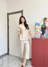 莫代爾睡衣女士夏季帶胸墊純棉短袖中褲薄款2025新款半袖家居服套裝 6839米杏色帶胸墊 M 160適合80-100斤穿著 曬單實(shí)拍圖
