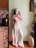 魯雅爾冰絲奶芙碎花山本休閑褲女夏季新款高腰垂感小個(gè)子顯瘦西裝闊腿褲 白色 L 曬單實(shí)拍圖