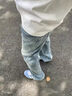 卡圖弛閃電竹節(jié)紋微喇牛仔褲男夏季寬松潮流直筒美式高街vibe工裝長褲子 藍(lán)色 XL 曬單實拍圖