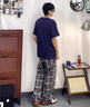 尤芮軻胖子大碼格子休閑褲男夏季日系復古寬松大碼闊腿直筒拖地長褲美式 A001-K5653黑色 4XL 180至200斤可穿 曬單實拍圖