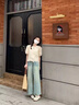 夏雨瑤高腰闊腿牛仔褲女2025春秋新款復(fù)古毛邊設(shè)計(jì)顯高顯瘦九分直筒褲子 藍(lán)色 （無腰帶） XL 建議115-125斤 曬單實(shí)拍圖