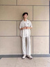NYING小清新條紋棉麻短袖襯衫男生25夏季新款潮牌透氣休閑襯衣大碼寬松 灰色 XL （130-150斤） 曬單實拍圖