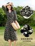 尚都比拉度假風(fēng)碎花連衣裙女夏天V領(lǐng)氣質(zhì)中長(zhǎng)裙收腰A字雪紡裙子 黑花 M 曬單實(shí)拍圖