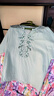 夏季新款襯衫大碼T恤女純色文藝復古刺繡棉麻小衫寬松V領套頭上衣 M-308淺綠色 3XL 建議150-170斤 曬單實拍圖