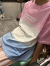 優(yōu)優(yōu)1點（Yoyo one）女童夏季套裝2025新款洋氣兒童休閑短褲薄款女大童多巴胺短袖夏裝 18897藍粉短袖18419粉色 130 130cm 曬單實拍圖
