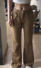 燦圖美式復古工裝牛仔褲女春夏季卡其修身微喇褲高腰顯高顯瘦拖地長(cháng)褲 卡其色 L 曬單實(shí)拍圖