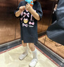 Teenie Weenie Kids小熊童裝25年款女童休閑寬松長(cháng)款短袖T恤打底衫 黑色 120 cm 曬單實(shí)拍圖
