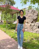 啄木鳥煙灰色短袖T恤女夏季修身V領(lǐng)打底衫2025新款內(nèi)搭半袖上衣體恤 煙灰色 XL (109-120斤) 曬單實拍圖