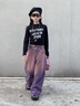 G.DUCKKIDS女童褲子春秋款2025新款兒童中大童秋季外穿百搭牛仔褲漸變闊腿褲 黑上衣+紫褲子 120 cm 曬單實(shí)拍圖