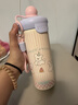 鴻迪新款保溫杯大容量不銹鋼高顏值卡通水杯女學生戶外便攜雙飲吸管杯 粉色小狗 650ml 曬單實拍圖