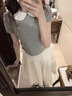 蕓蕁裙子女夏季2025新款蕓蕁法式學院風甜美減齡假兩件修身娃娃領(lǐng)襯衫 [套裝]假兩件襯衫+網(wǎng)紗半身裙[送 L 曬單實拍圖