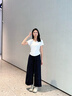 NOME寬松V領(lǐng)正肩短袖T恤女夏季設(shè)計(jì)感褶皺收腰顯瘦洋氣上衣女白色 2XL 曬單實(shí)拍圖