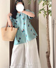 MsShe【新中式國風套裝】大碼女裝2025夏裝胖mm提花小衫半身裙子 小衫-水霧綠色現(xiàn)貨 2XL 曬單實拍圖