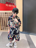 愛(ài) 西娜男孩蝙蝠袖上衣套裝2025夏季新款男大童滿(mǎn)印休閑舒適短袖兩件套潮 圖片色 140 曬單實(shí)拍圖
