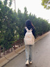 viney時尚書包新款小學1-6年級初中高中大學生雙肩包女大容量背包 米白色+可愛掛件 高顏值戶外出游簡約通勤旅游背包 曬單實拍圖