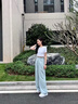 哈魯?shù)夏誊轿餮b褲女夏季新款薄款高腰寬松垂墜感休閑慵懶顯瘦直筒闊腿褲 藍(lán)色 M 95-110斤） 曬單實拍圖