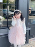 班喜迪女童連衣裙秋裝漢服兒童公主裙寶寶周歲禮服春秋嬰兒國風(fēng)網(wǎng)紗裙子 桃粉色 100 曬單實拍圖